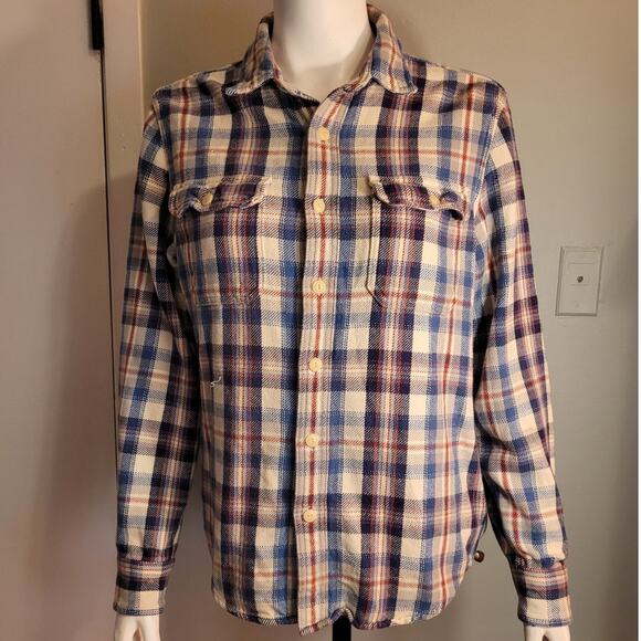 AMERICAN EAGLE Womens Blue Red Plaid Flannel Shirt M Cotton Button Down Gorpcore - Picture 2 of 9